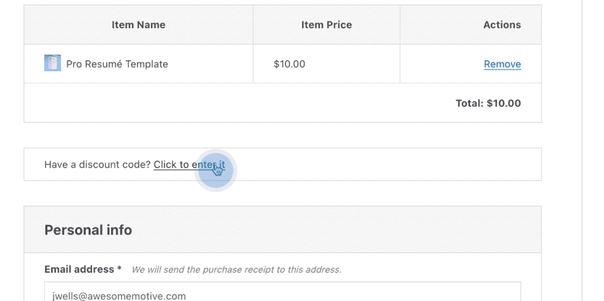Animated Screenshot: Apply discount code