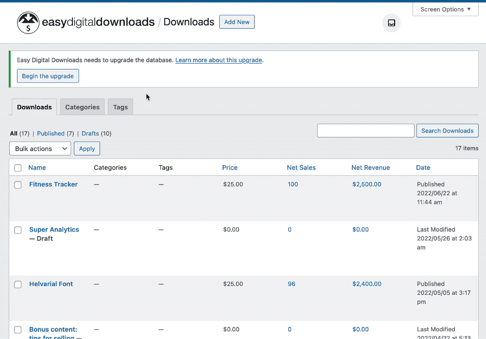 Animated Screenshot: EDD 3.0 Upgrade Database – Easy Digital Downloads Animated Screenshot: EDD 3.0 Upgrade Database