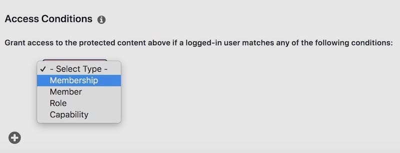 The access conditions of a MemberPress rule. 