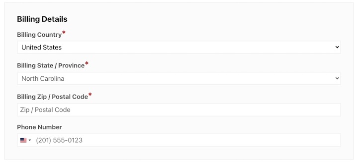 A preview of checkout form with custom checkout address fields created with Easy Digital Downloads in WordPress.