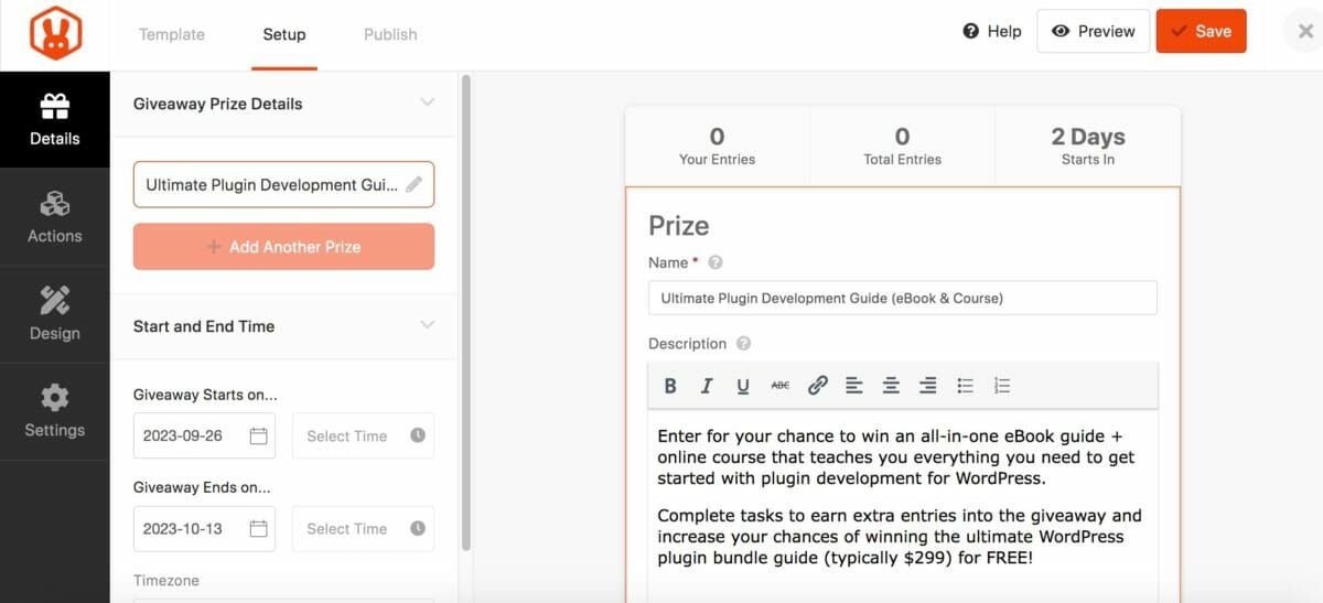 Adding a new online giveaway in WordPress with RafflePress.