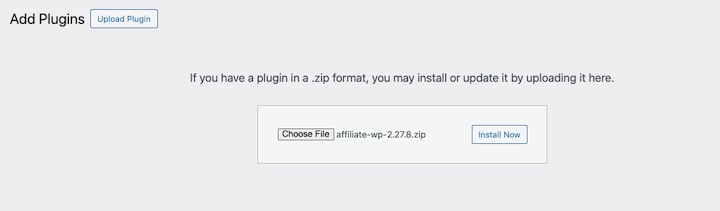 Installing the AffiliateWP plugin to start an affiliate program in WordPress.