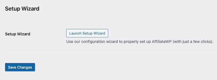 Launch Setup Wizard in affiliate marketing WordPress plugin AffiliateWP.