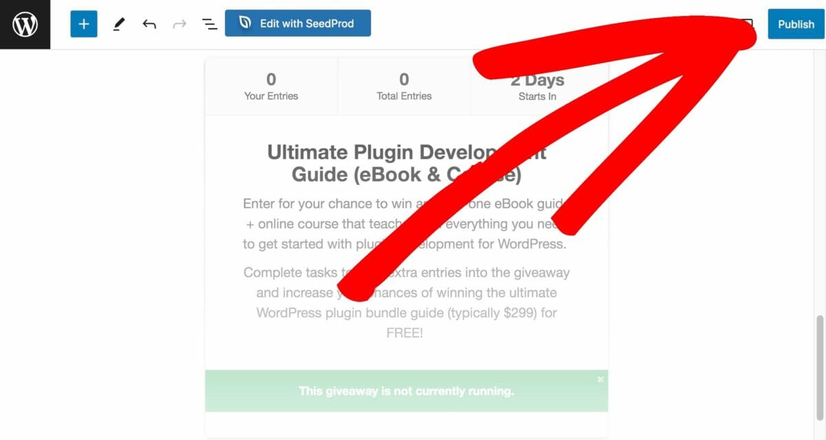 Publishing an online giveaway in WordPress.
