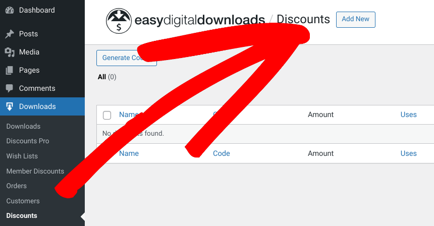 Adding new coupons or discount codes in WordPress.
