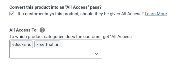 The all access settings in EDD.