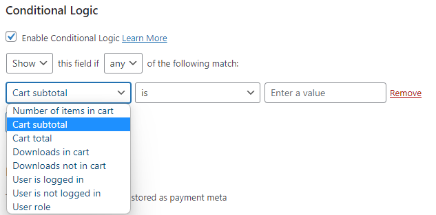 conditional logic – Easy Digital Downloads conditional logic