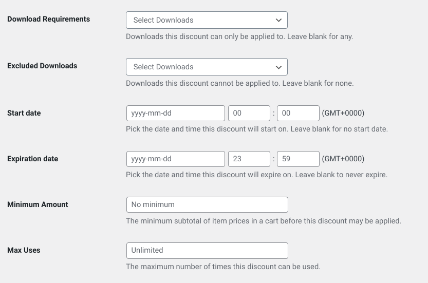 The EDD discount settings.