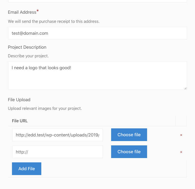 Screenshot of checkout screen with custom checkout fields