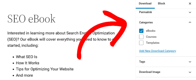 The Categories section of an EDD Download.