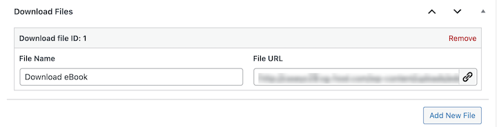 The Download Files section for digital downloads in WordPress.