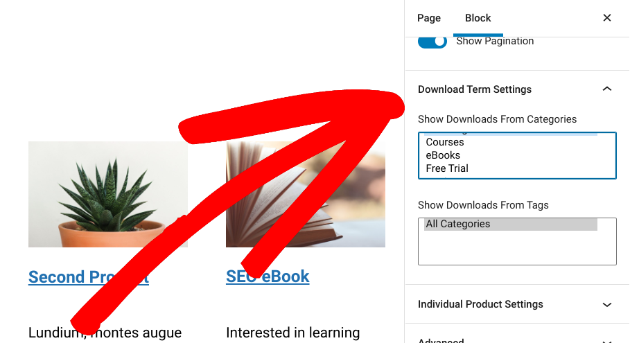 The Download Term Settings option in EDD.