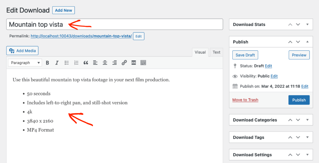Screenshot: Create Download - Title and Description