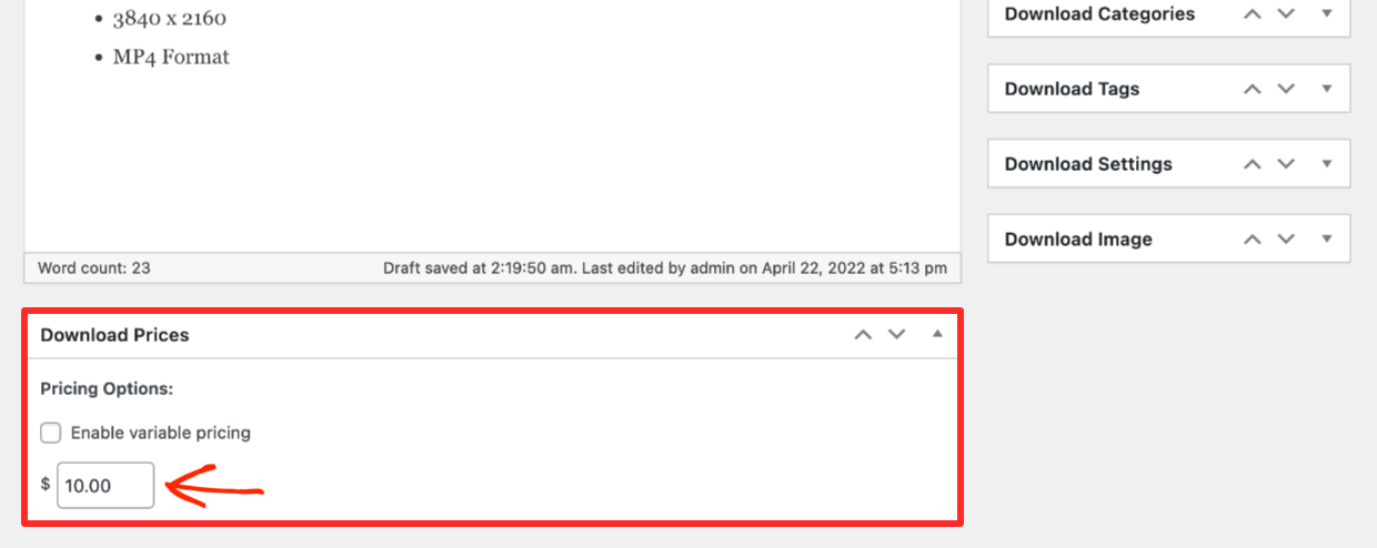 Screenshot: Create Download - Download Prices