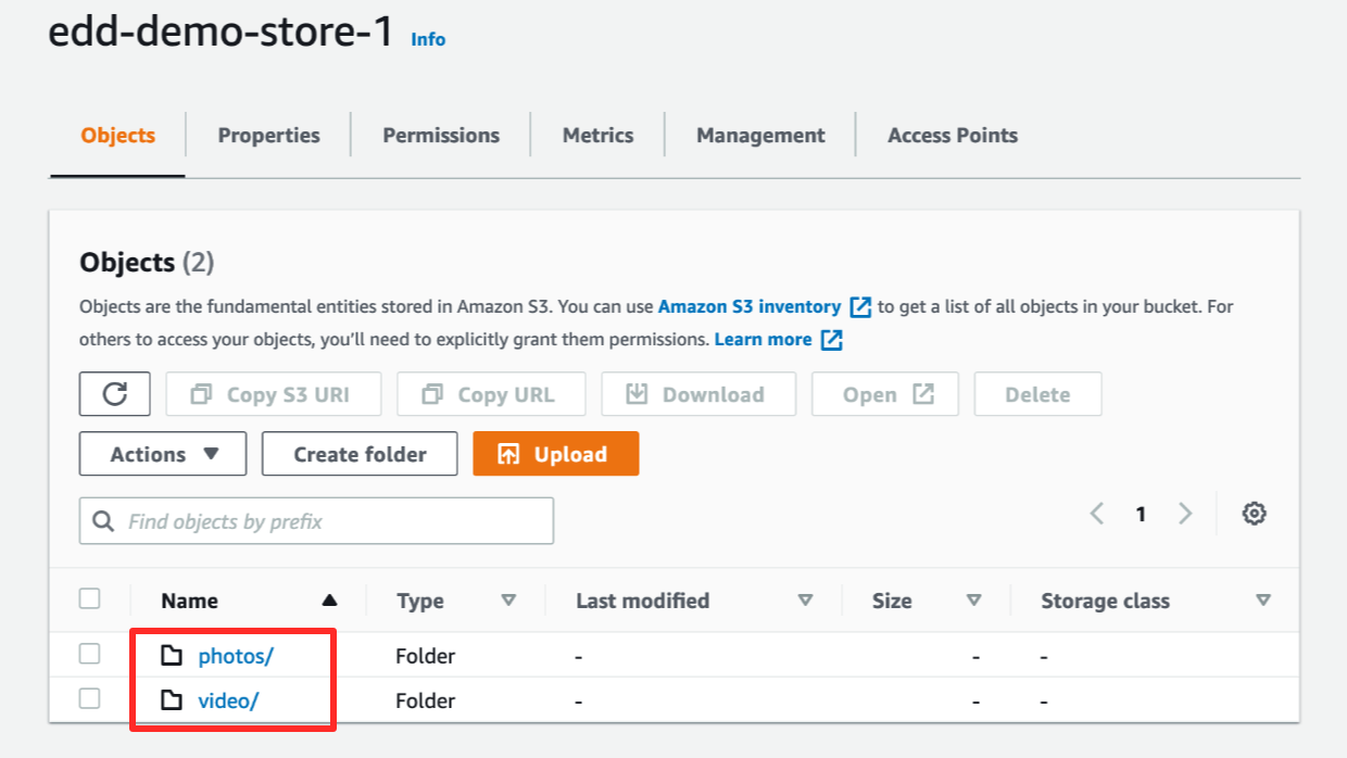 Screenshot: Amazon S3 file organization