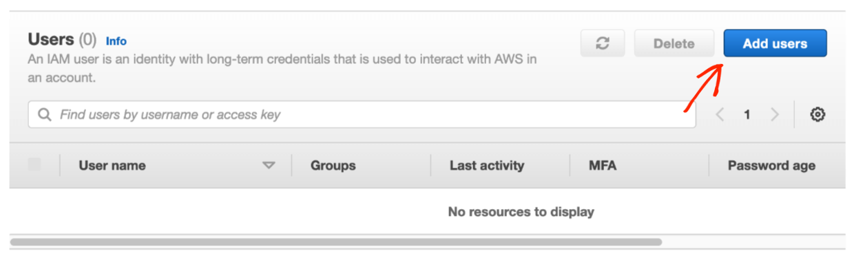 Screenshot: Add users on Amazon S3 IAM