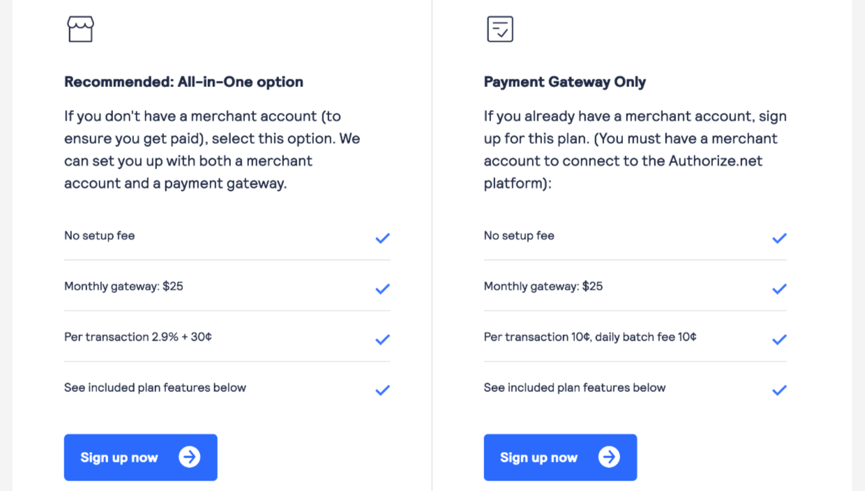 Screenshot: Authorize.net pricing page