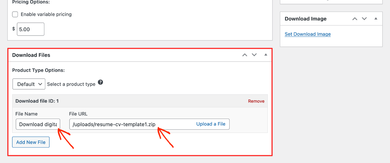 Screenshot: EDD download - set download file settings to get ready to sell graphics and digital art