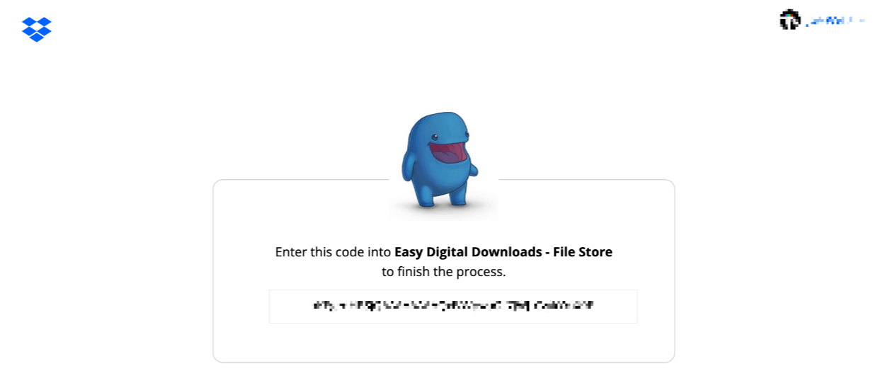 Screenshot: Dropbox settings 3 API code