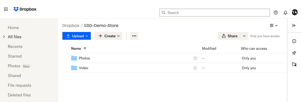 Screenshot: Dropbox file organization