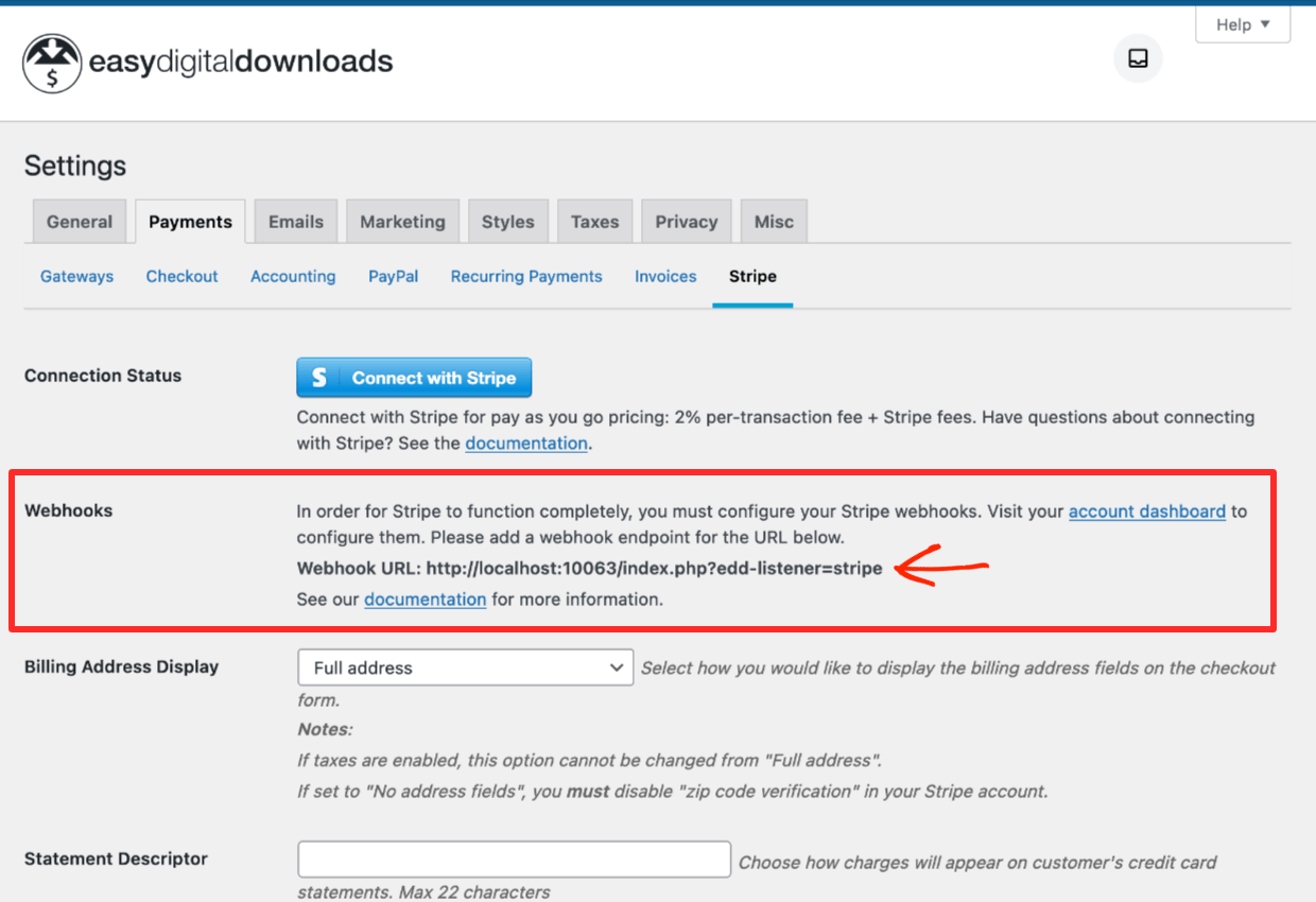 Screenshot: Selling Digital Downloads - Webhooks