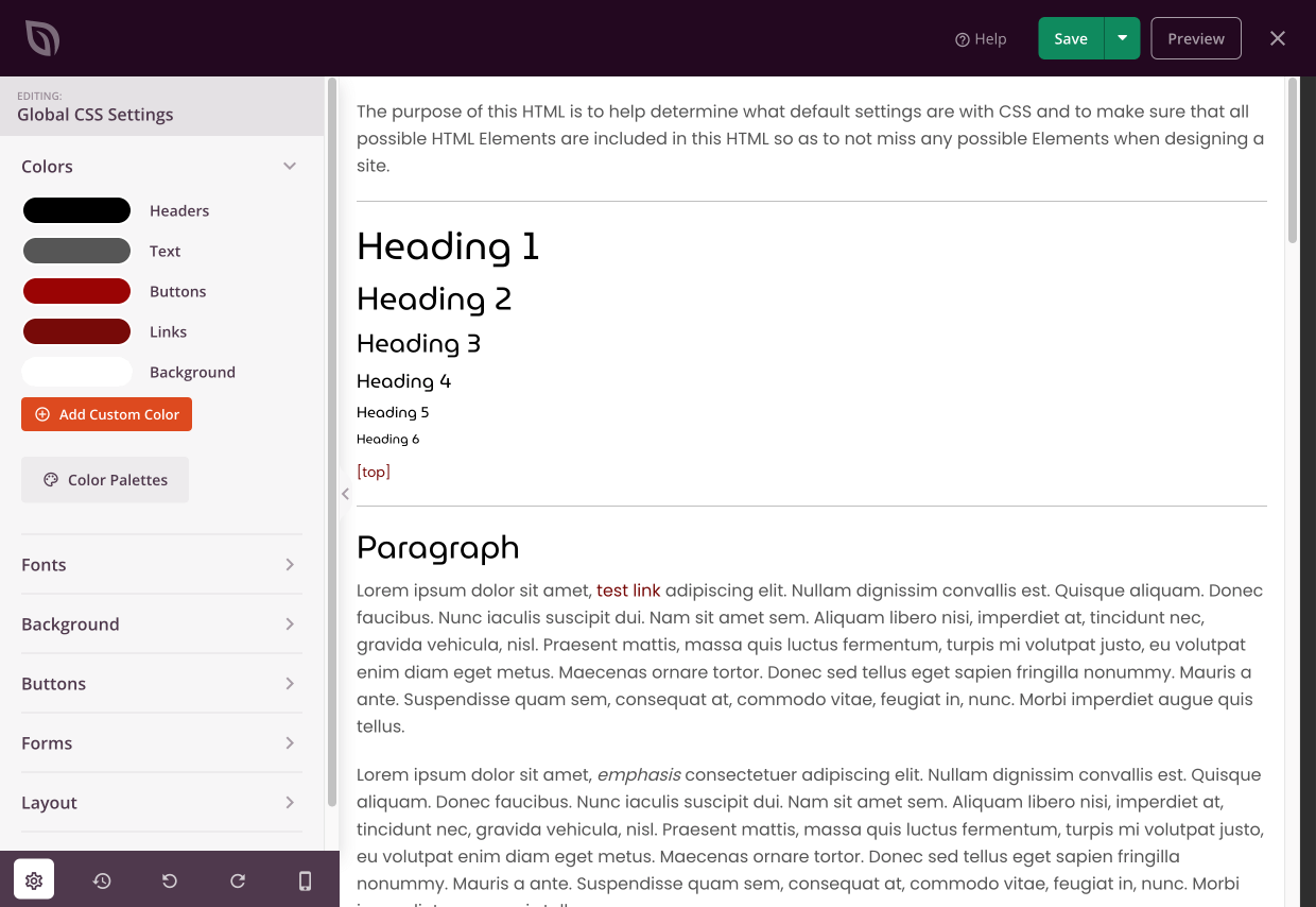 Screenshot: Editing global CSS settings on SeedProd