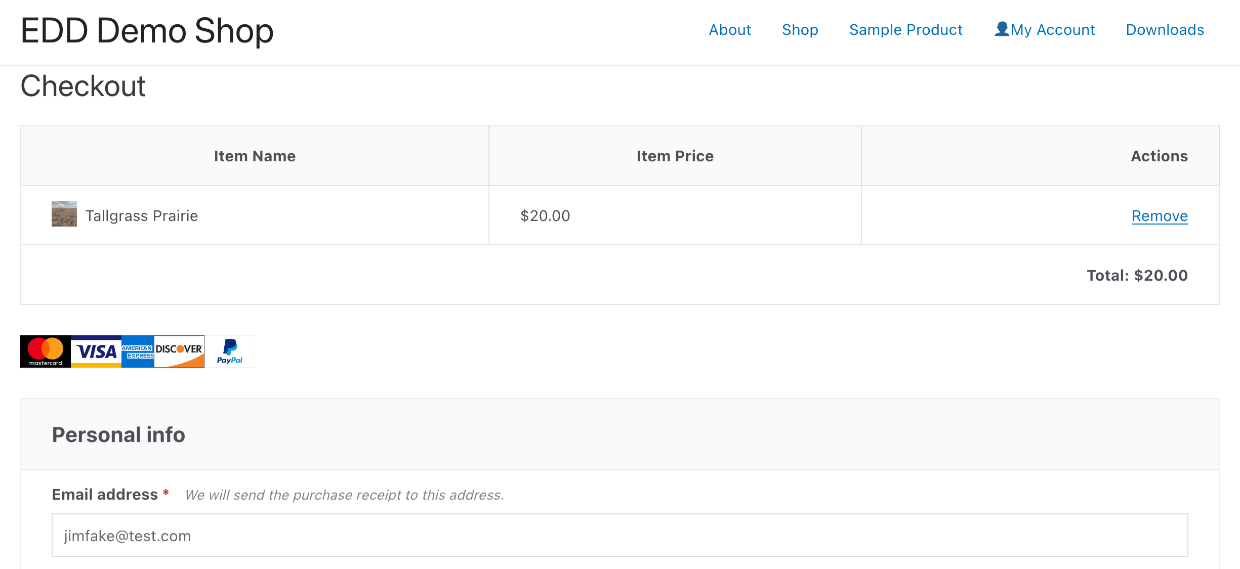 A checkout page to sell photos online with WordPress. 