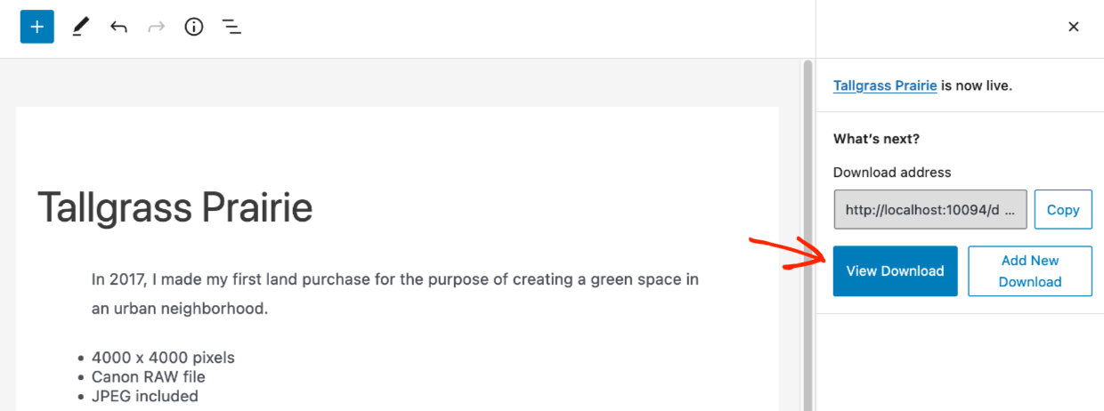 Screenshot: Selling Photos: View download