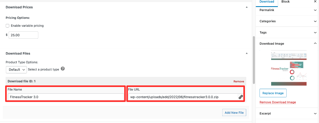 The Download Files settings to sell desktop software with WordPress.
