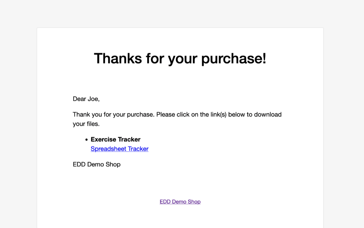 Screenshot: EDD Purchase confirmation email