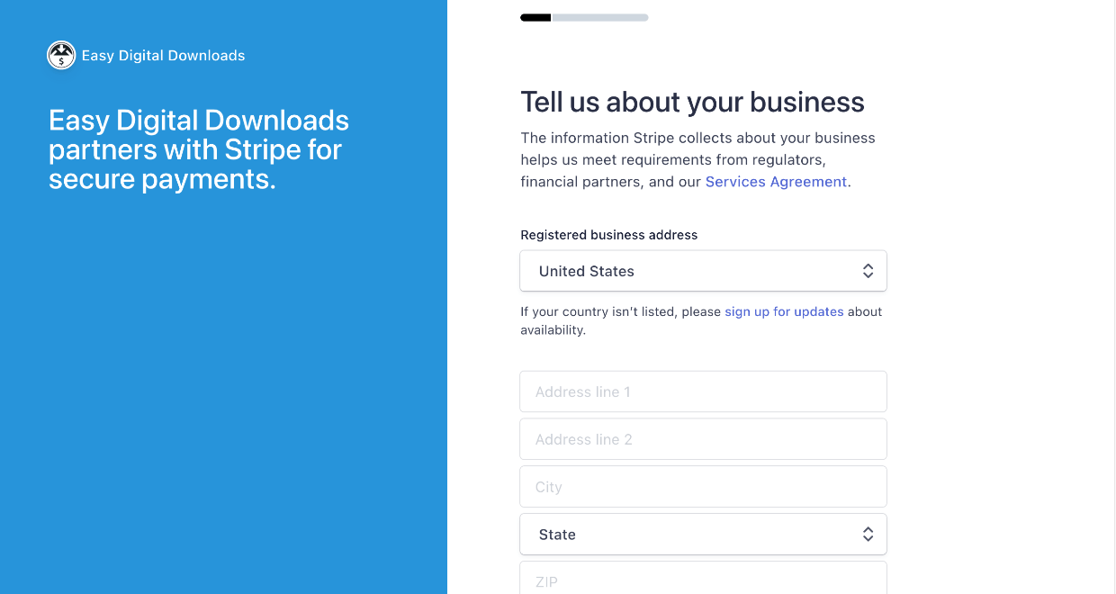 Screenshot: Stripe Connect tell us about your business