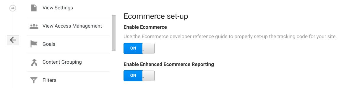 The option to turn the enable enhanced ecommerce tracking and reporting feature in Google Analytics. 
