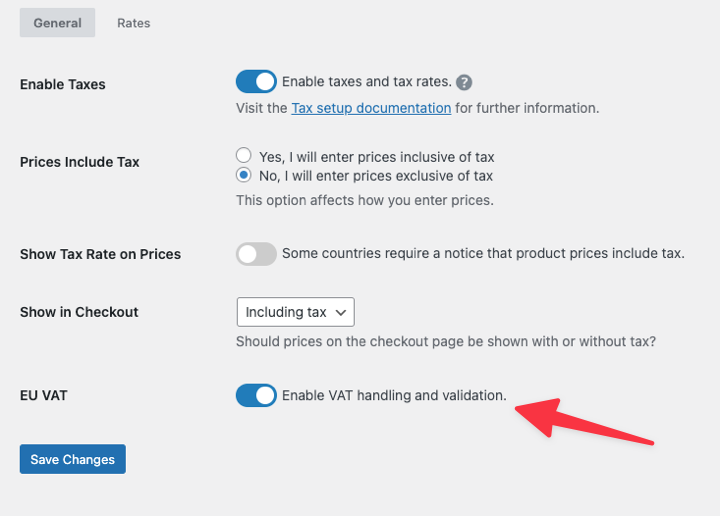 The option to enable EU VAT handling and validation for Easy Digital Downloads.