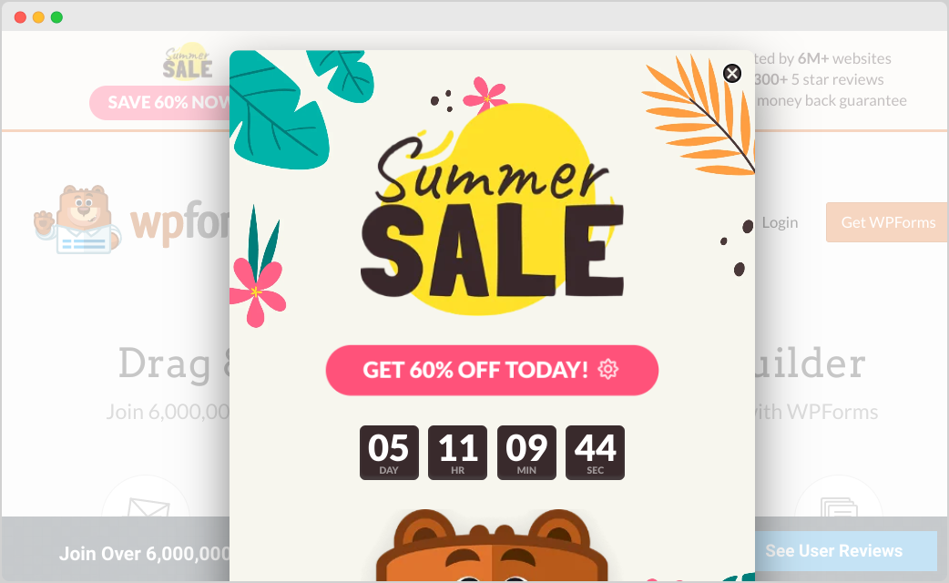 An exit intent popup with a countdown timer. 