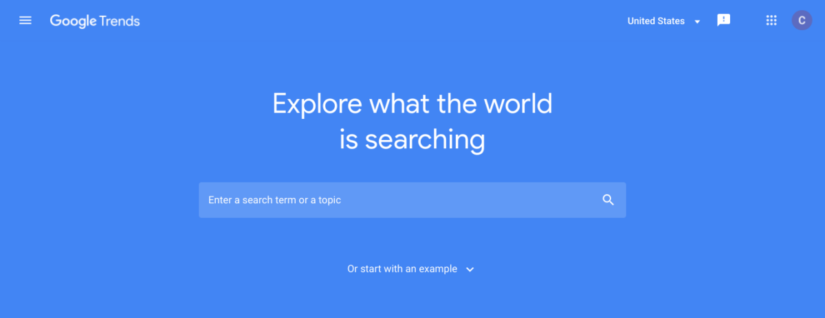 The Google Trends website.