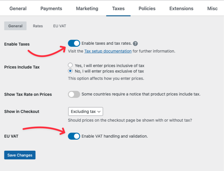 Enabling the EU VAT feature in Easy Digital downloads.