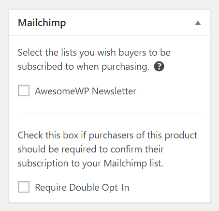 mailchimp-download-settings – Easy Digital Downloads screenshot of list selection options on the download edit page