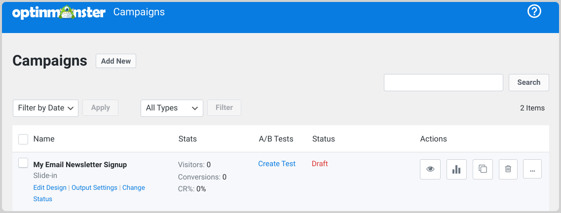 OptinMonster Campaigns in WordPress.