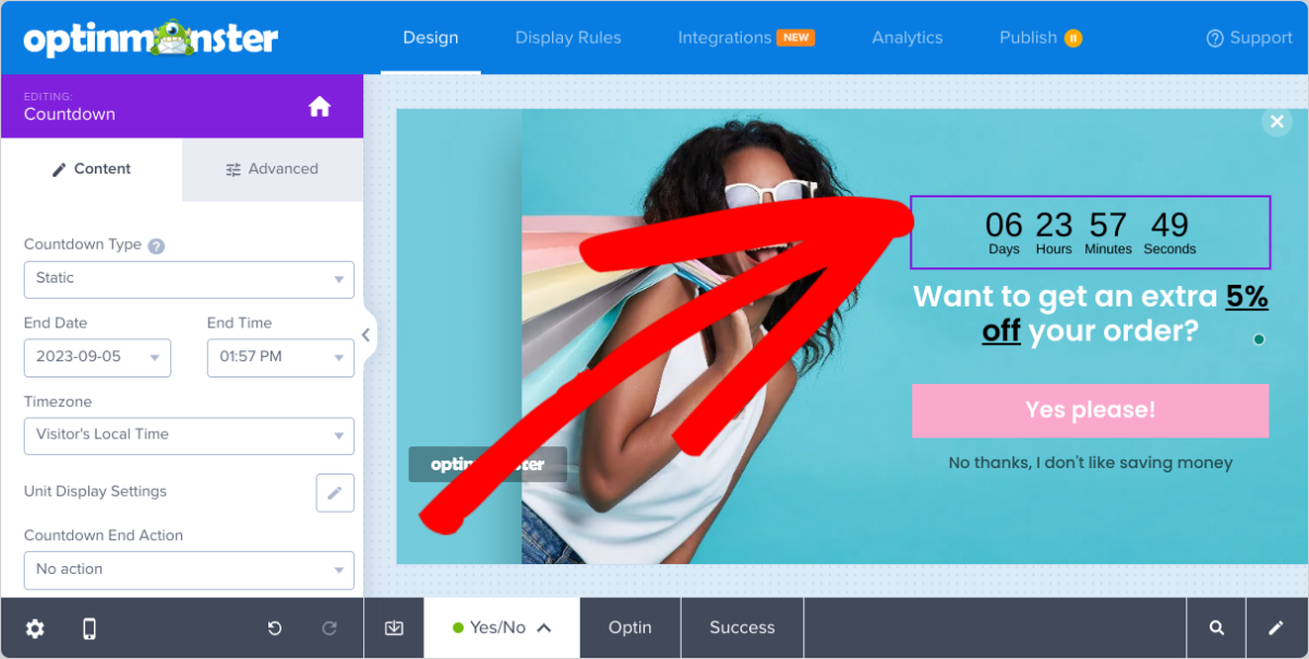Adding a countdown timer to an exit intent popup.