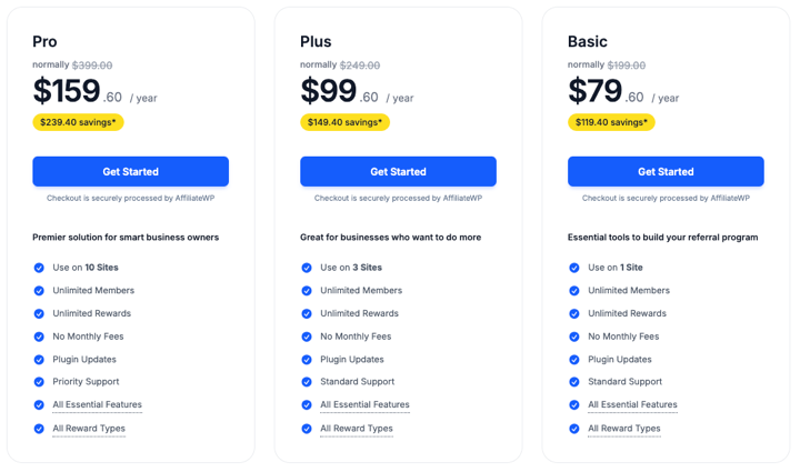 RewardsWP referral plugin pricing.