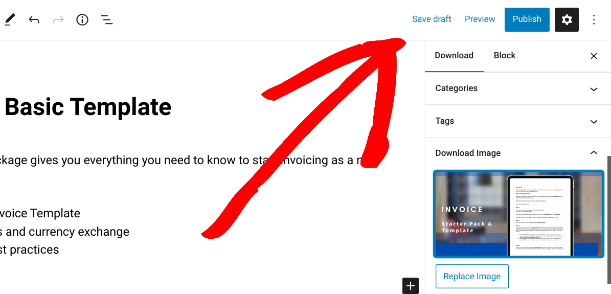 The option to Save Draft, Preview, or Publish a new download.