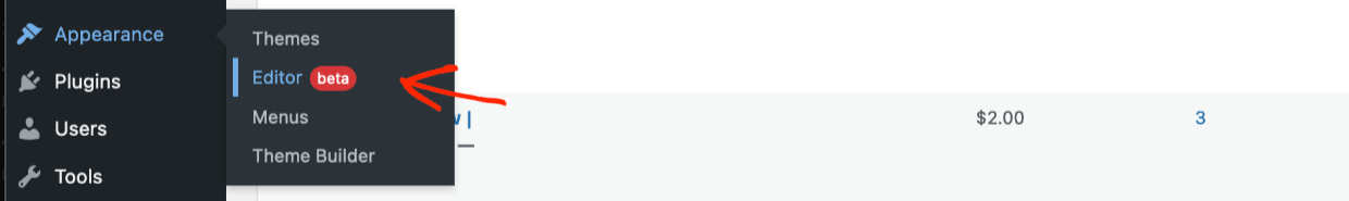 Screenshot: Full Site Editor is in beta