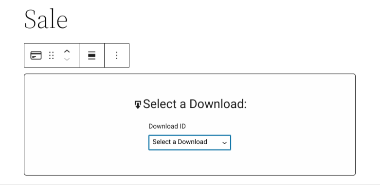 Selecting a download from the Buy button block in WordPress. 