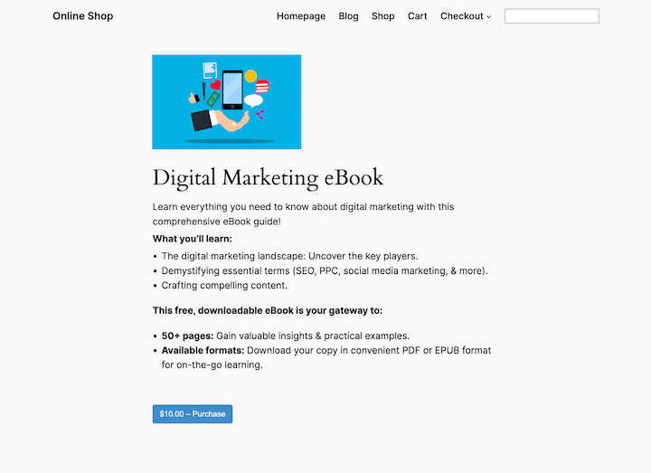 A product page selling digital downloads.