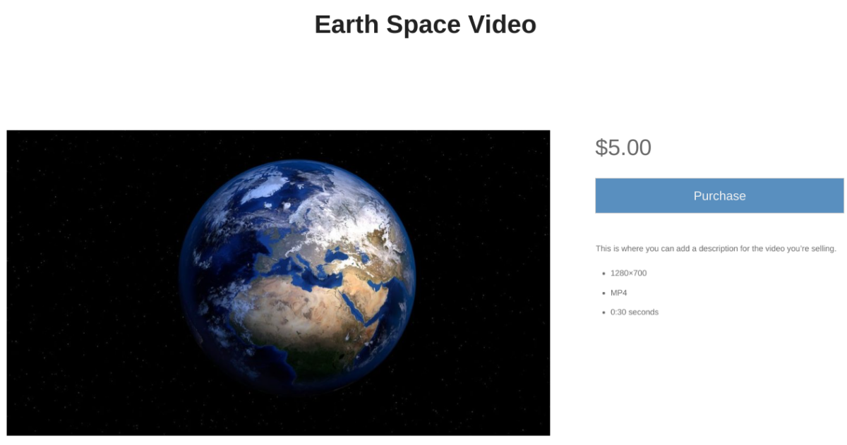 A product page to sell a video online.