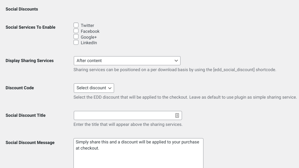 The Social Discounts settings.